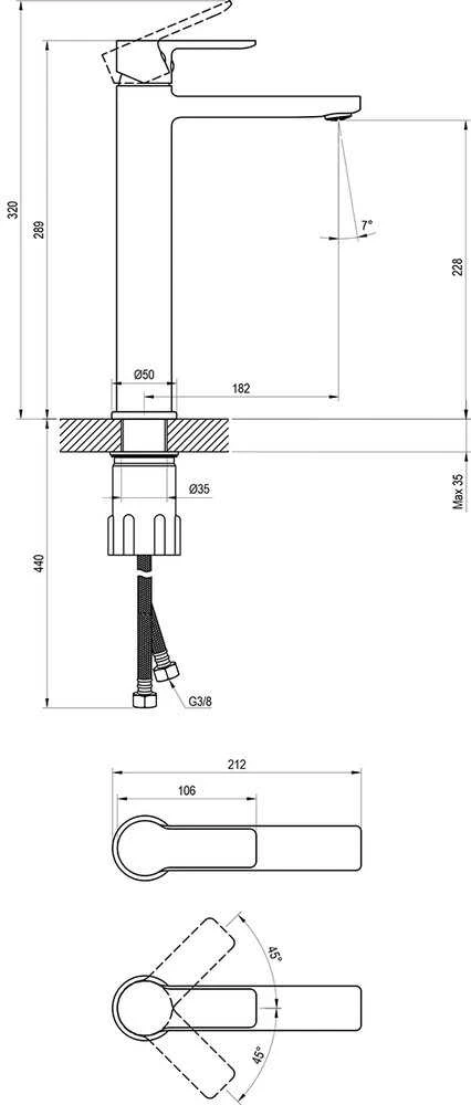 Praustuvo maišytuvas Ravak Life, LF 012.20BL 160 mm, juodas