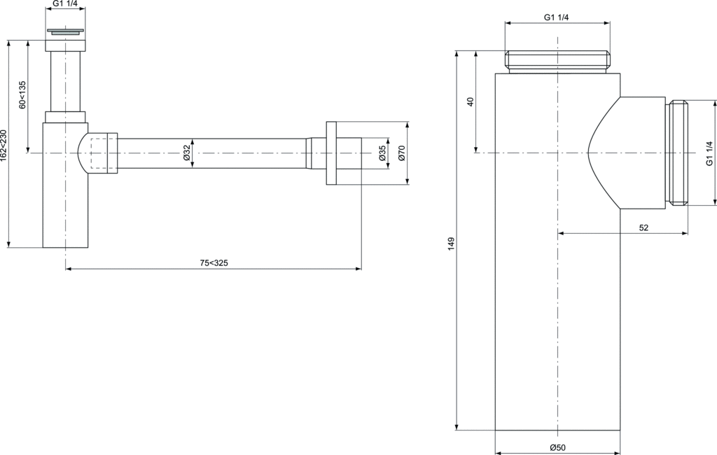 Praustuvo sifonas Ideal Standard, Design d32, chromas