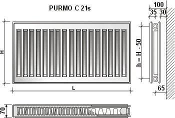Radiatorius Purmo Compact C 21s, 600-800, pajungimas šone