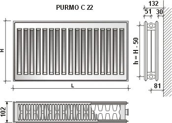 Radiatorius Purmo Compact C 22, 900-900, pajungimas šone