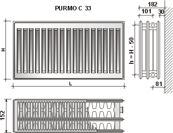 Purmo radiatoriai Compact 500x600mm. 33 tipas
