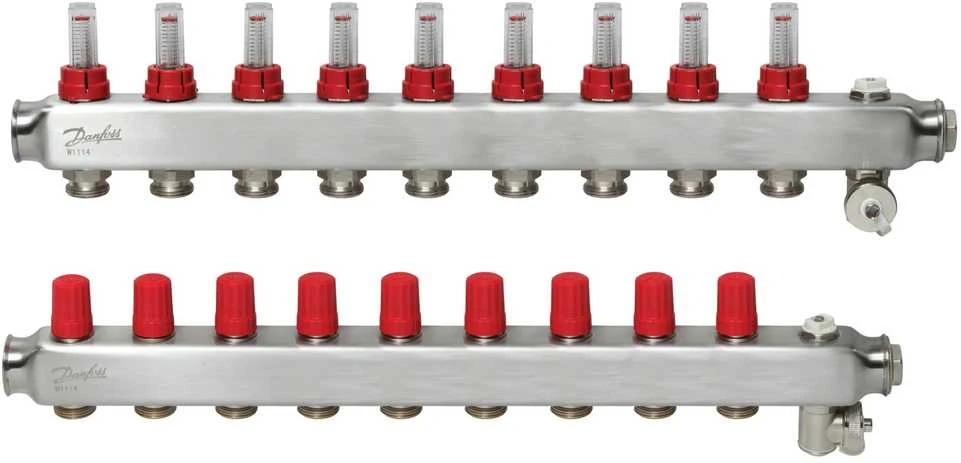 Reguliuojamas grindinio šildymo kolektorius Danfoss, su srauto matuokliais, SSM-F 9 žiedų