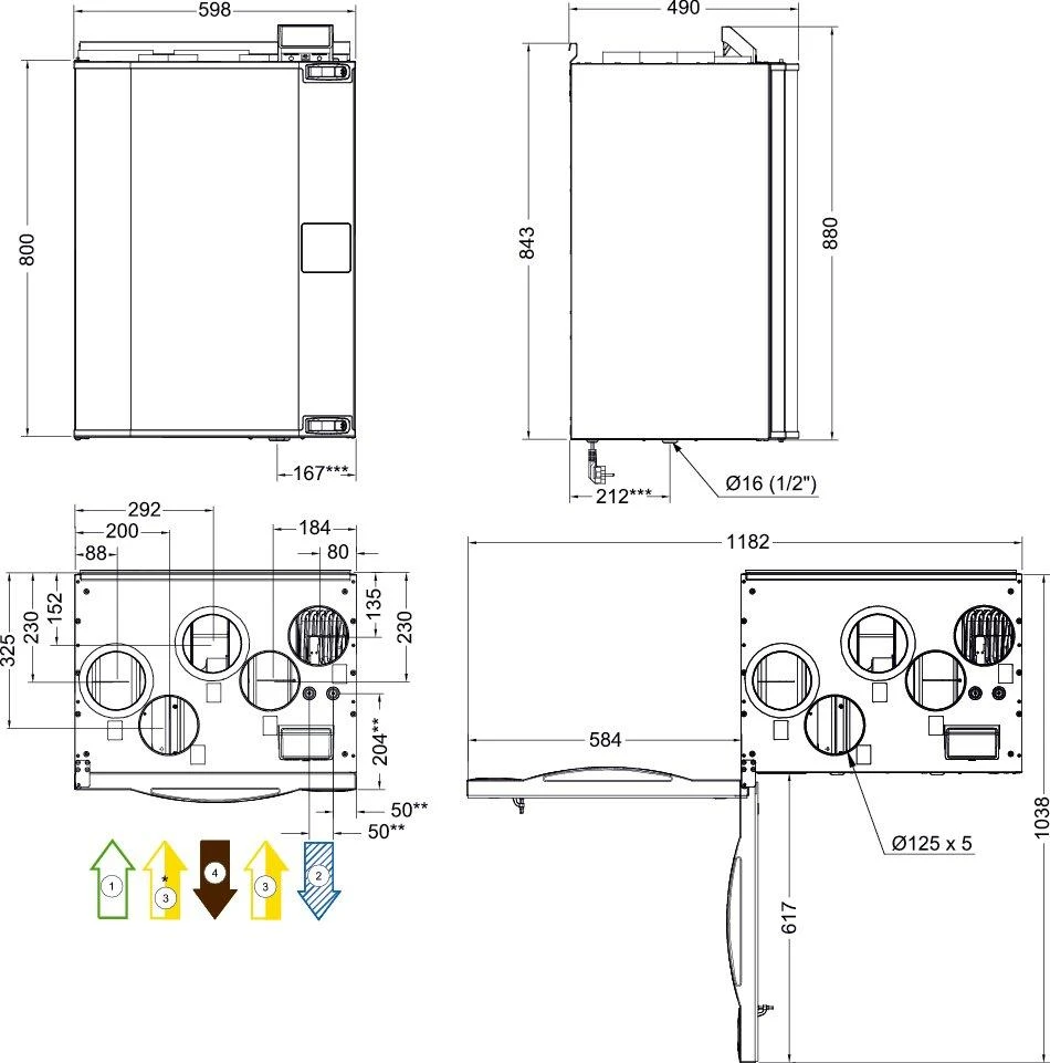Rekuperatorius SystemAir Save, vertikalus, rotacinis, VTR 250, 1000W, dešininis