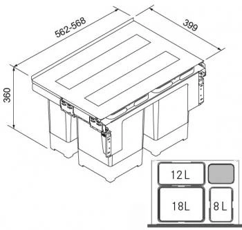 Šiukšliadėžė FRANKE, Sorter Garbo, 60-3, 18l.+12l.+8l.