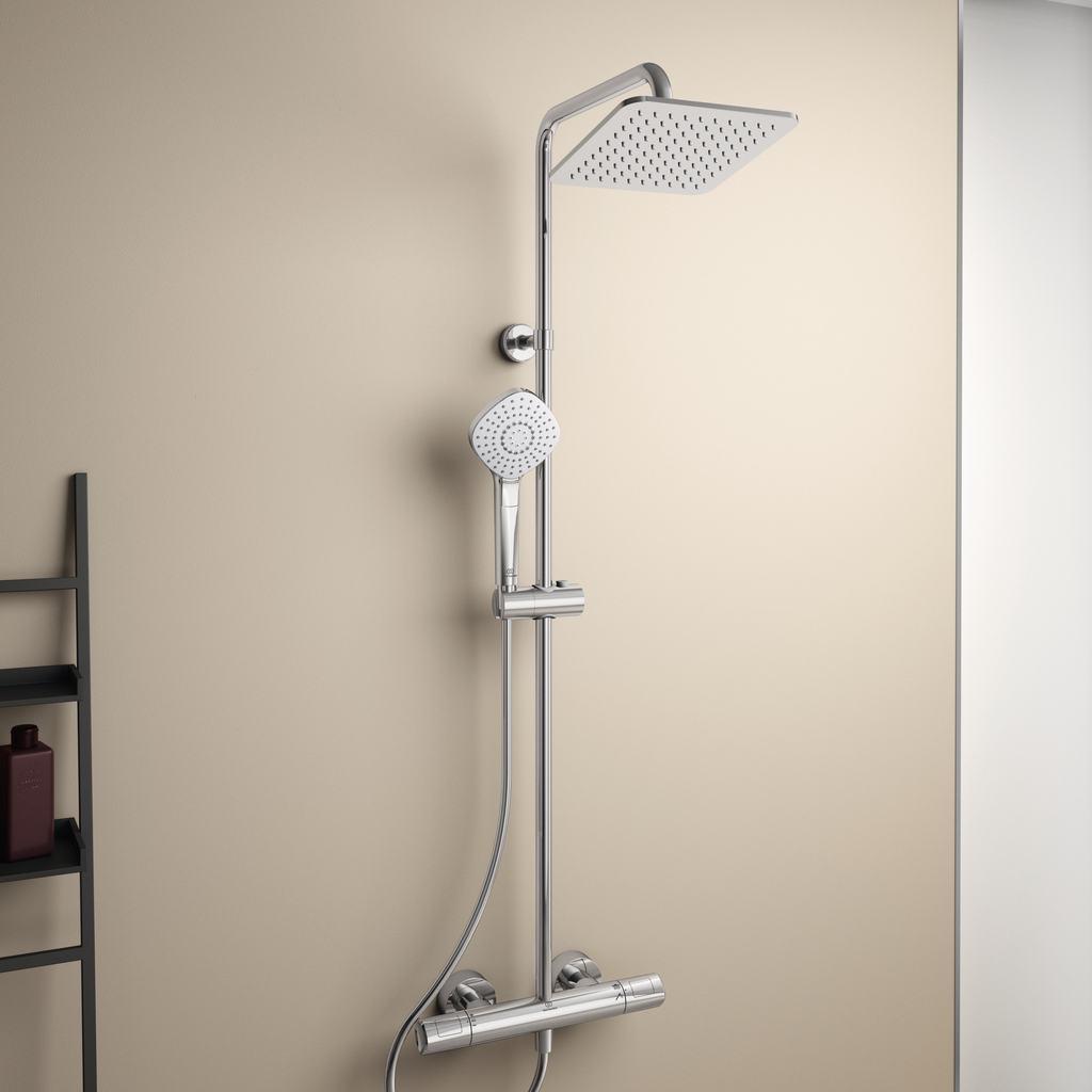 Stacionari dušo sistema Ideal Standard Ceratherm T100, Evo Diamond 200x200 mm galva ir rankiniu dušu, chrom