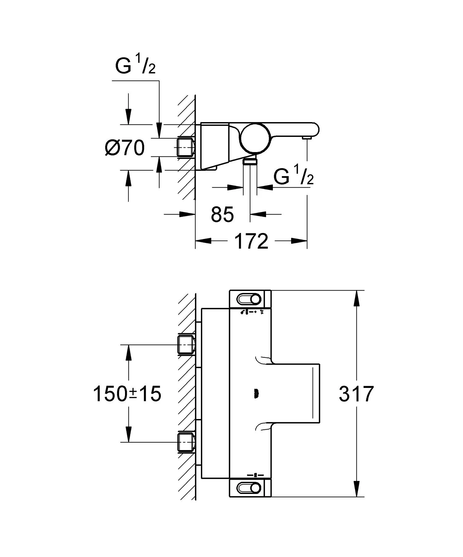 Termostatinis vonios maišytuvas Grohe, Grohtherm 2000 su lentynėle