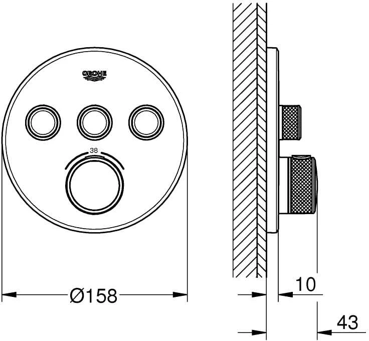 Virštinkinė dalis dušo maišytuvui Grohe, SmartControl apvali, 3 valdikliai, Brushed Hard Graphite