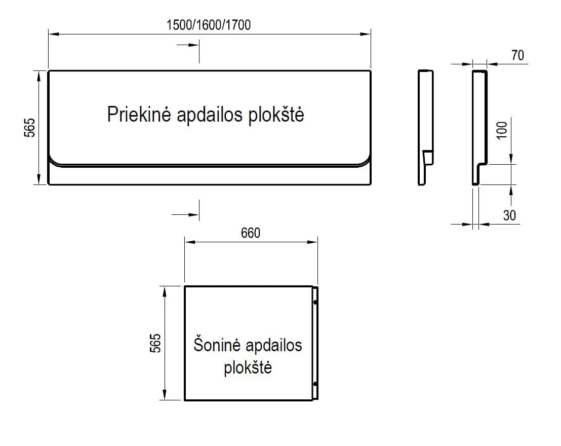 Apdailos plokštė stačiakampei voniai Ravak Chrome, 70 šoninė