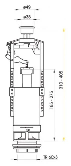 WC nuleidimo mechanizmas AlcaPlast, su Stop mechanizmu