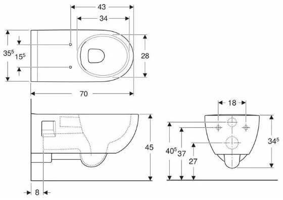 WC pakabinamas Geberit (žmonėms su spec. poreikiais), SELNOVA su dangčiu COMFORT