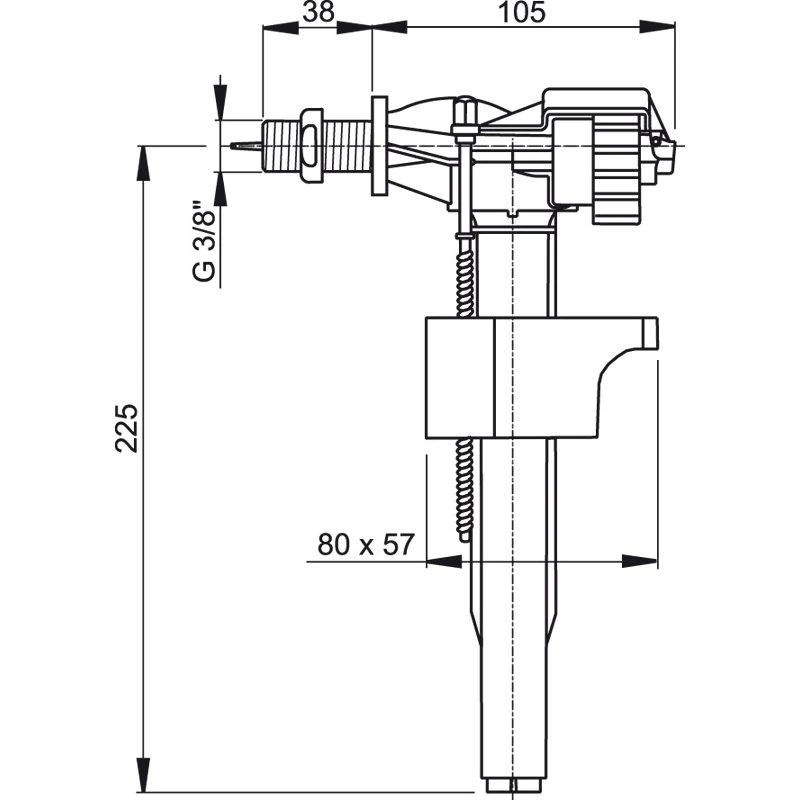 WC prileidimo mechanizmas AlcaPlast, šoninio pajungimo 3/8