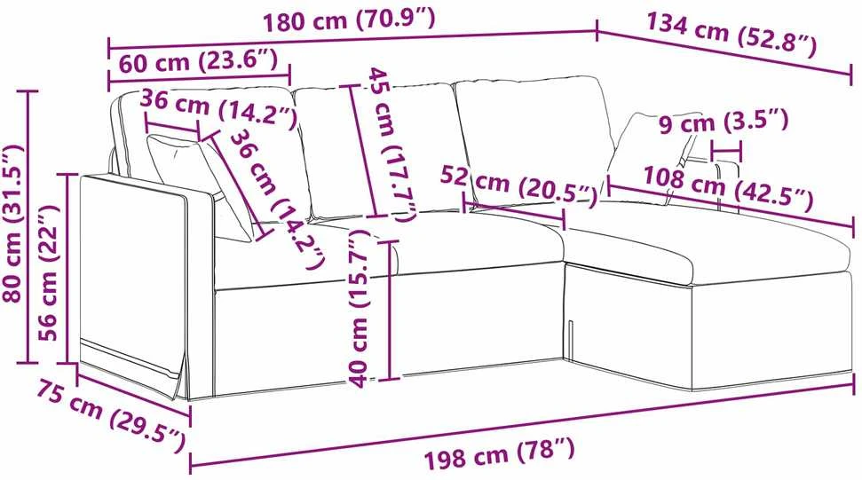 Sofa Vyno raudona 198 x 134 x 80 cm Aksomas