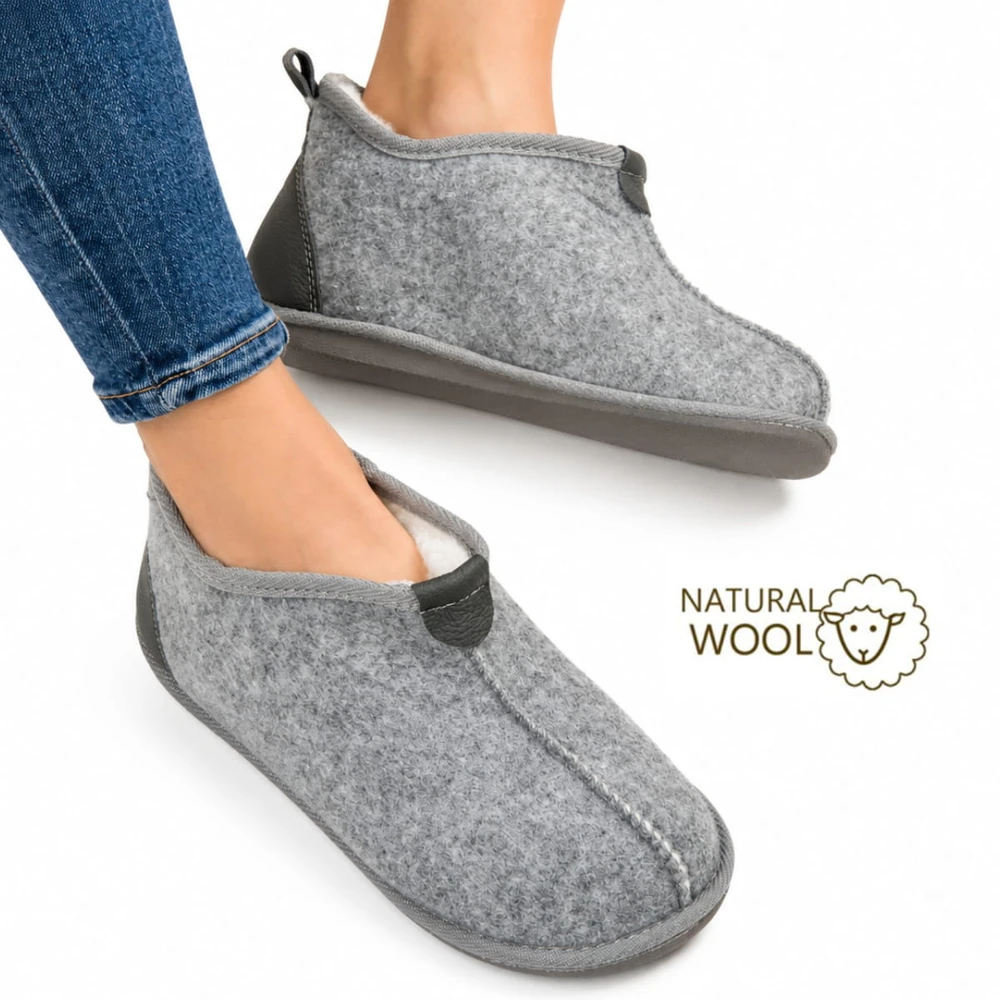 Nowo® moteriškos aukštos veltinio šlepetės su avies vilnos pašiltinimu