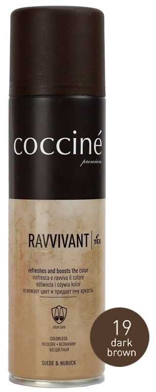 Tamsiai rudas spalvą atkuriantis purškiklis nubukui ir zomšai – Coccine Nano Ravvivant, dark ruda, 250 ml