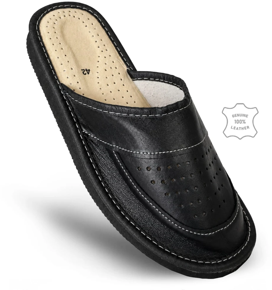 Tylbut® vyriškos odinės kambarinės šlepetės su Memory Foam vidpadžiu, juodos