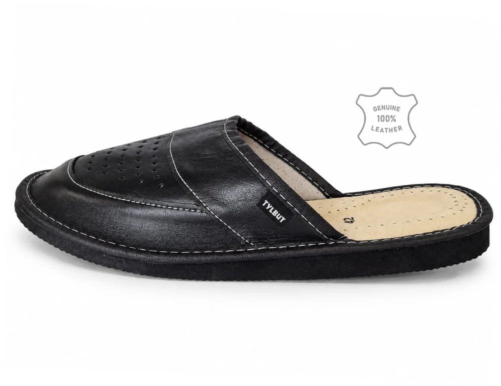 Tylbut® vyriškos odinės kambarinės šlepetės su Memory Foam vidpadžiu, juodos
