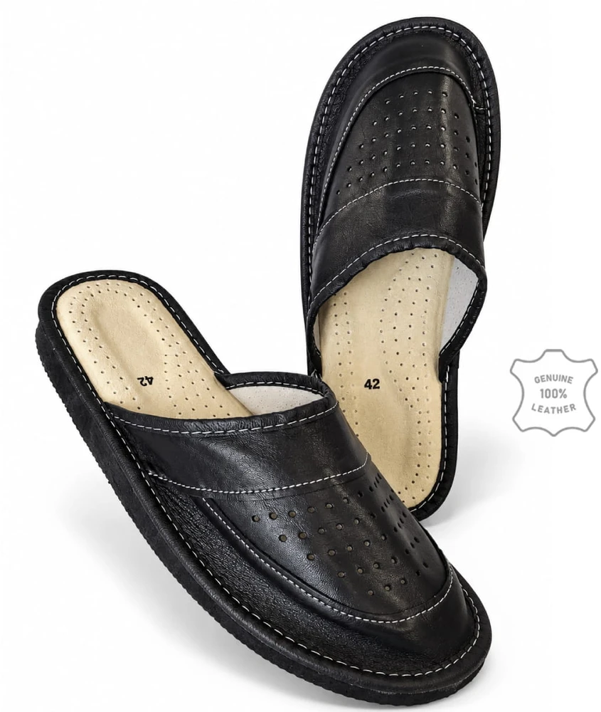 Tylbut® vyriškos odinės kambarinės šlepetės su Memory Foam vidpadžiu, juodos