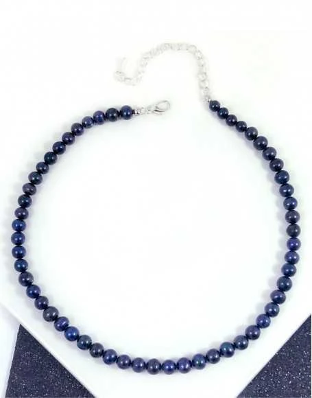 Handmade Minimalistinis rankų darbo choker'is iš tamsiai mėlynų gėlavandenių perlų