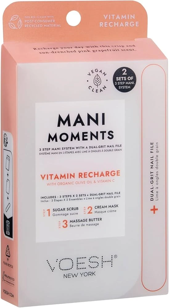 VOESH Mani Moments Duo Vitamin Recharge - 3 step Manicure | Trijų žingsnių manikiūras dėžutėje - 2 rinkiniai po 3 žingsnius + dildė