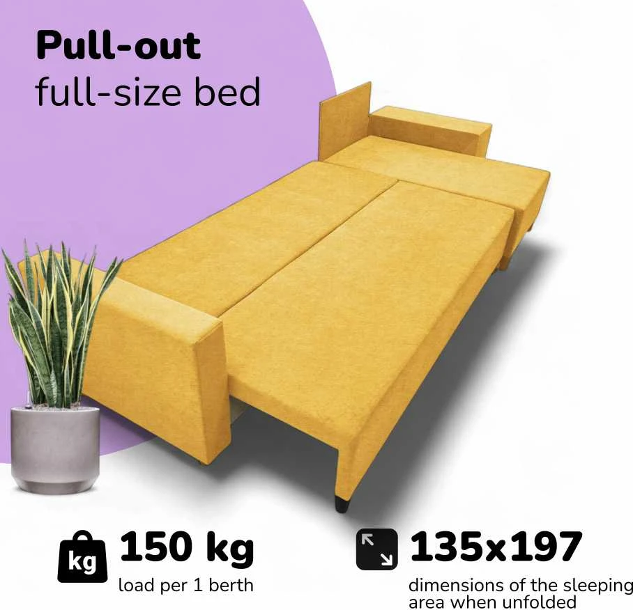 Meb Podrez Didelis kampinis sofos komplektas su staliuku ir pufais Simple XL St Combo Geltono