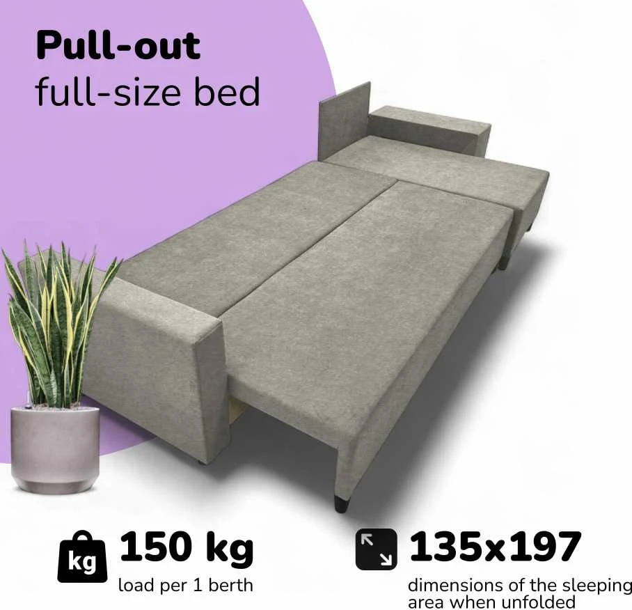 Meb Podrez Didelis kampinis sofos komplektas su staliuku ir pufais Simple XL St Combo, Šviesiai pilka