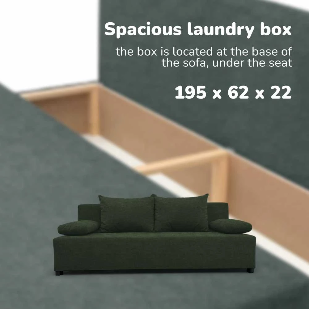 Meb Podrez Dvivietis išskleidžiamas sofa „Simple Light“ be porankių, „Podrez“, turkio žalia