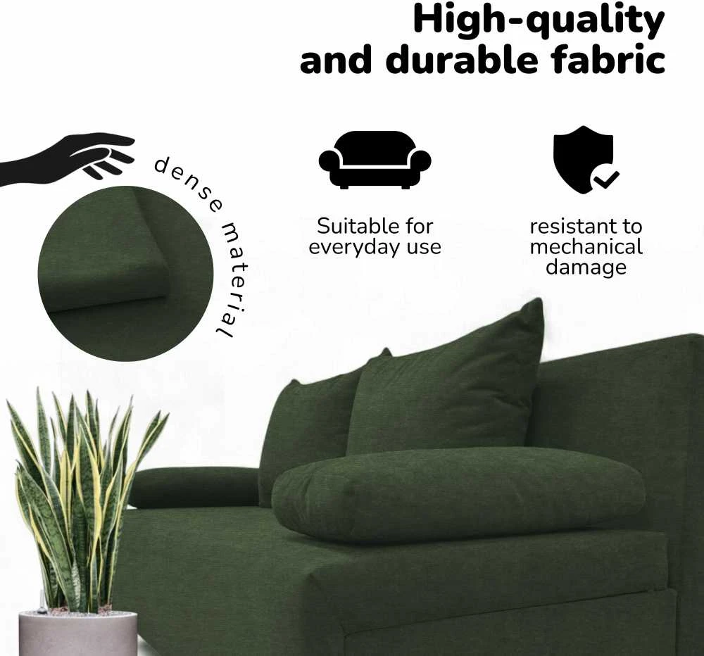 Meb Podrez Dvivietis išskleidžiamas sofa Simple X Light, be porankių, Podrez,, turkio žalia