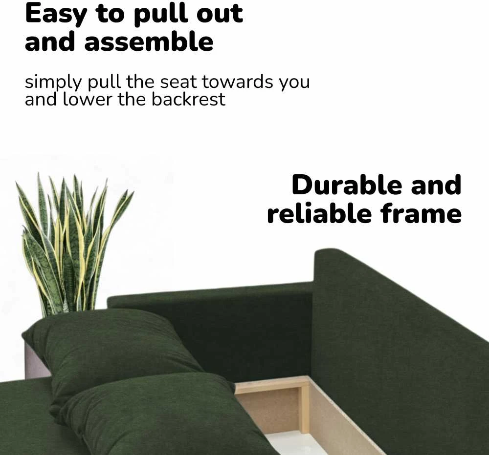 Meb Podrez Dvivietis išskleidžiamas sofa su staliuku ir pufais „Simple Combo“, „Podrez“, turkio-žalia