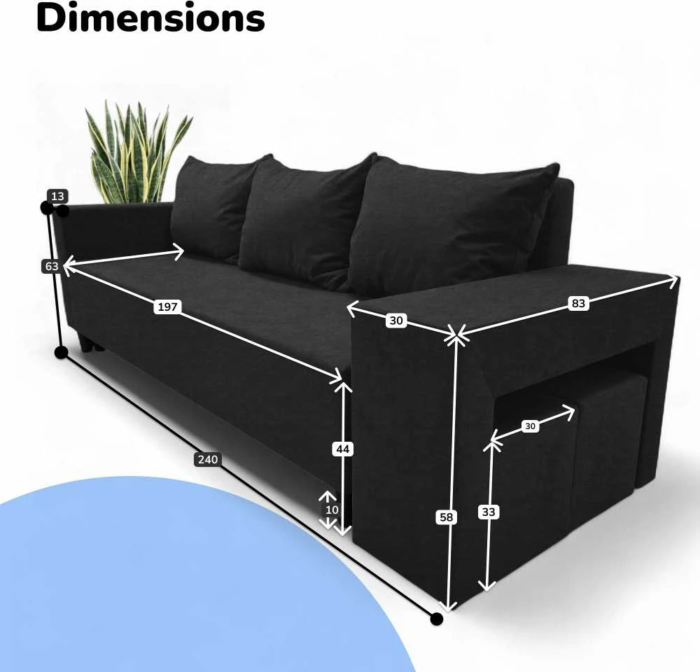 Meb Podrez Dvivietis išskleidžiamas sofa su staliuku ir pufais Simple X Combo,, Podrez,, grafito
