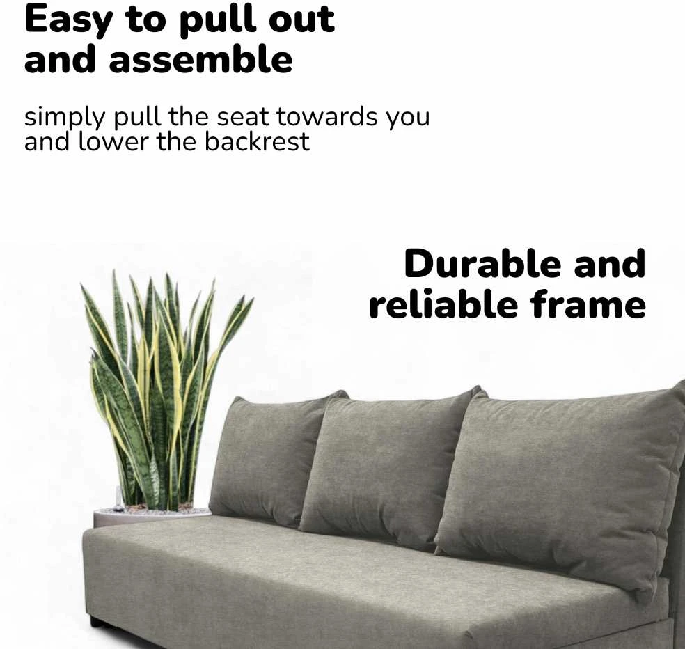 Meb Podrez Dvivietis išskleidžiamas sofa „Simple Light“ be porankių, „Podrez“, šviesiai pilka