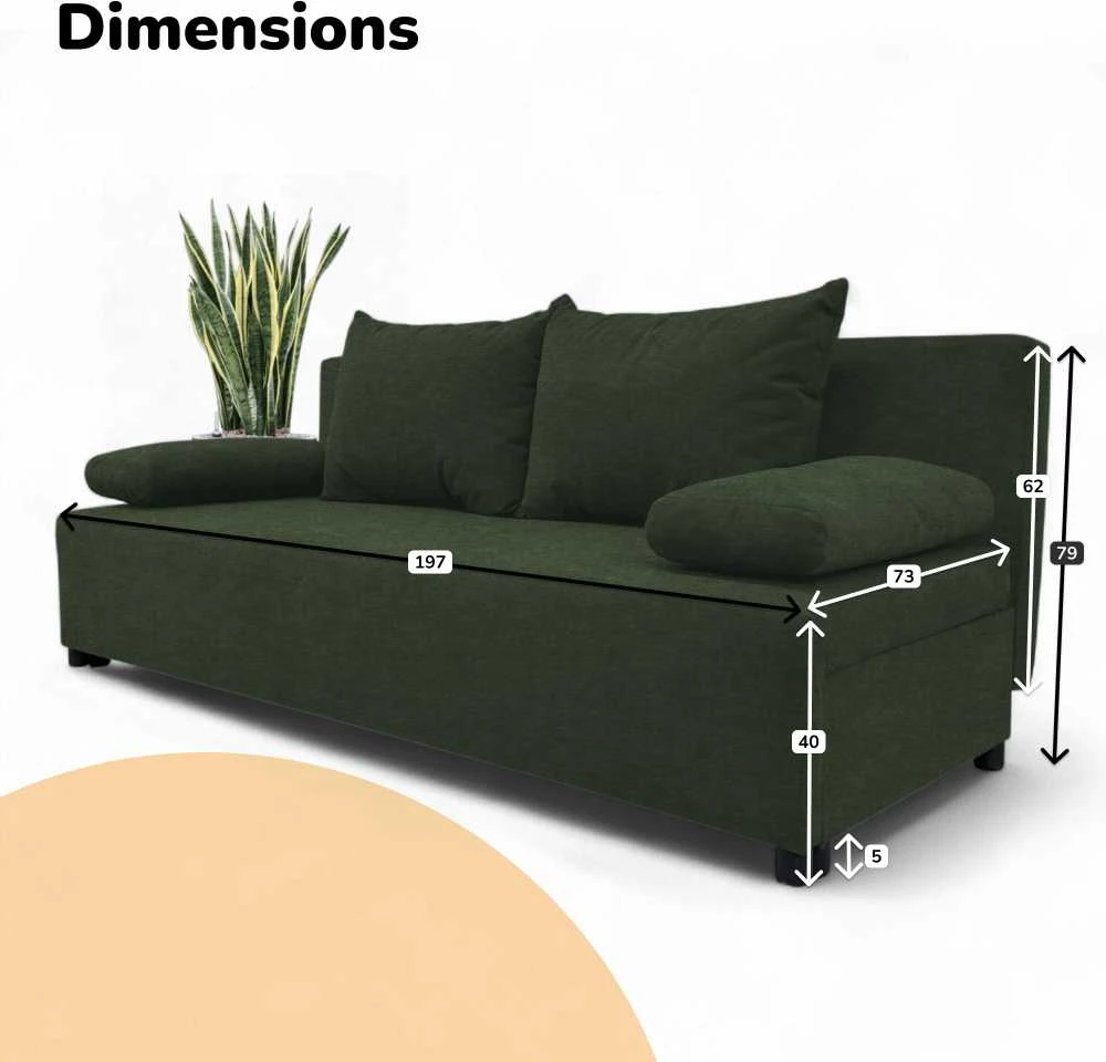 Meb Podrez Dvivietis išskleidžiamas sofa „Simple Light“ be porankių, „Podrez“, turkio žalia