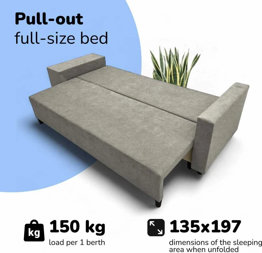 Meb Podrez Dvivietis išskleidžiamas sofa su staliuku ir pufais Simple X Combo,, Podrez,, šviesiai pilka