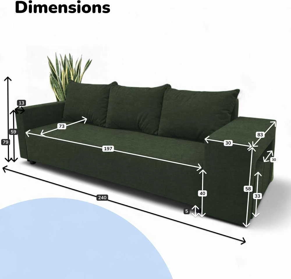 Meb Podrez Dvivietis išskleidžiamas sofa su staliuku ir pufais „Simple Combo“, „Podrez“, turkio-žalia