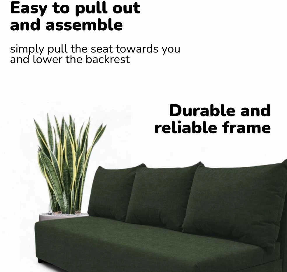 Meb Podrez Dvivietis išskleidžiamas sofa „Simple Light“ be porankių, „Podrez“, turkio žalia