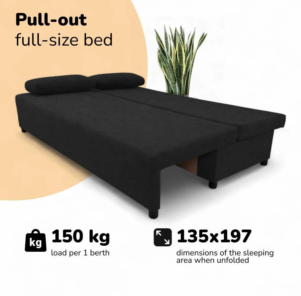 Meb Podrez Dvivietis išskleidžiamas sofa „Simple Light“ be porankių, „Podrez“, grafito