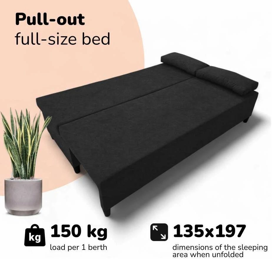 Meb Podrez Dvivietis išskleidžiamas sofa Simple X Light, be porankių, Podrez,, grafito