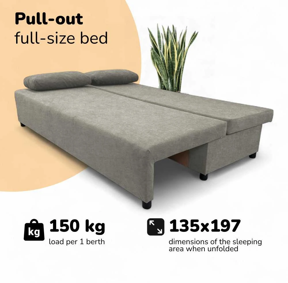 Meb Podrez Dvivietis išskleidžiamas sofa „Simple Light“ be porankių, „Podrez“, šviesiai pilka