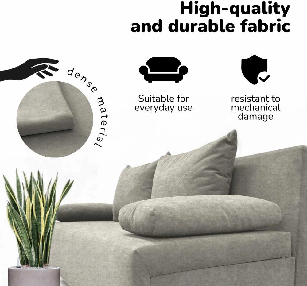 Meb Podrez Dvivietis išskleidžiamas sofa Simple X Light, be porankių, Podrez,, šviesiai pilka