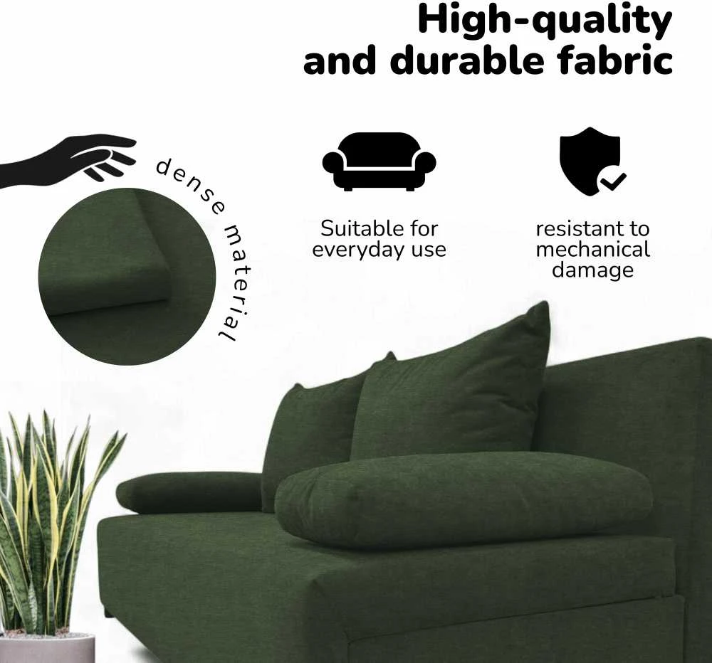 Meb Podrez Dvivietis išskleidžiamas sofa „Simple Light“ be porankių, „Podrez“, turkio žalia