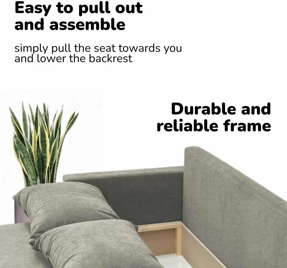 Meb Podrez Dvivietis išskleidžiamas sofa su staliuku ir pufais „Simple Combo“, „Podrez“, šviesiai pilka
