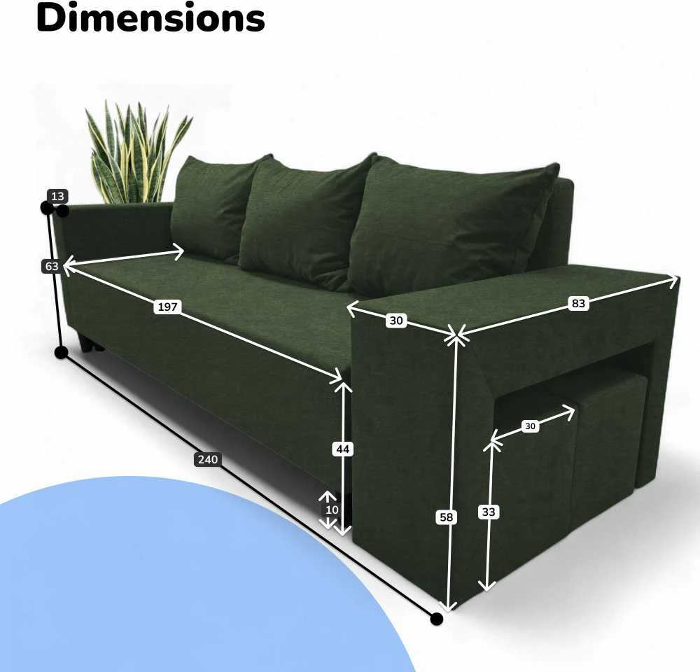Meb Podrez Dvivietis išskleidžiamas sofa su staliuku ir pufais Simple X Combo,, Podrez,, turkio-žalia