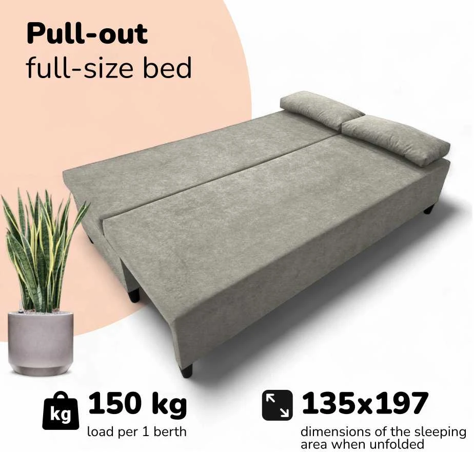 Meb Podrez Dvivietis išskleidžiamas sofa Simple X Light, be porankių, Podrez,, šviesiai pilka