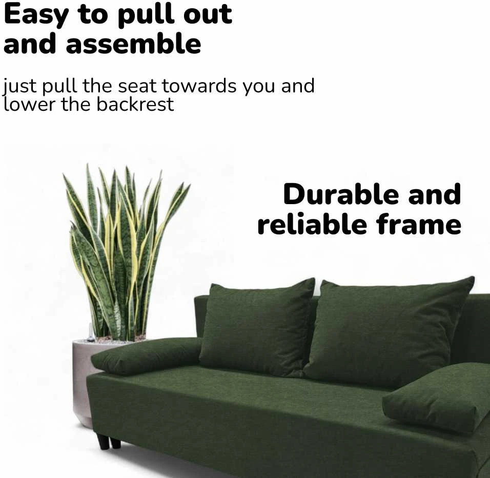Meb Podrez Dvivietis išskleidžiamas sofa Simple X Light, be porankių, Podrez,, turkio žalia