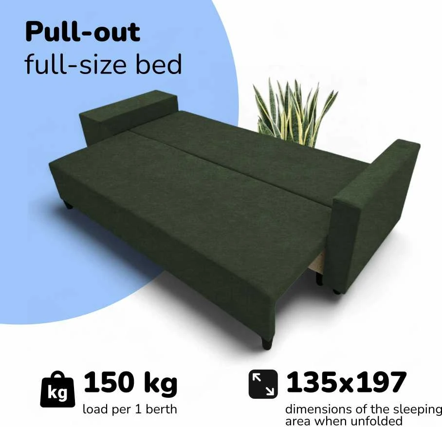Meb Podrez Dvivietis išskleidžiamas sofa su staliuku ir pufais Simple X Combo,, Podrez,, turkio-žalia