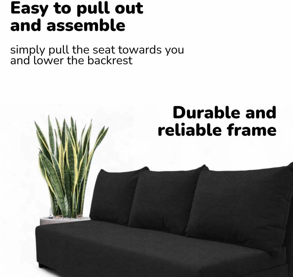 Meb Podrez Dvivietis išskleidžiamas sofa „Simple Light“ be porankių, „Podrez“, grafito