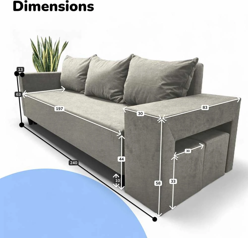 Meb Podrez Dvivietis išskleidžiamas sofa su staliuku ir pufais Simple X Combo,, Podrez,, šviesiai pilka