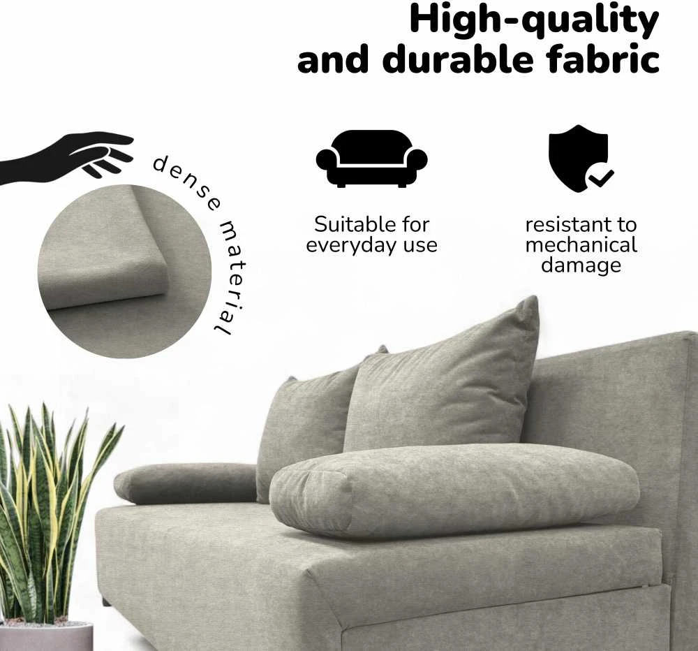 Meb Podrez Dvivietis išskleidžiamas sofa „Simple Light“ be porankių, „Podrez“, šviesiai pilka