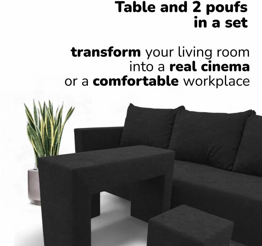 Meb Podrez Dvivietis išskleidžiamas sofa su staliuku ir pufais Simple X Combo,, Podrez,, grafito