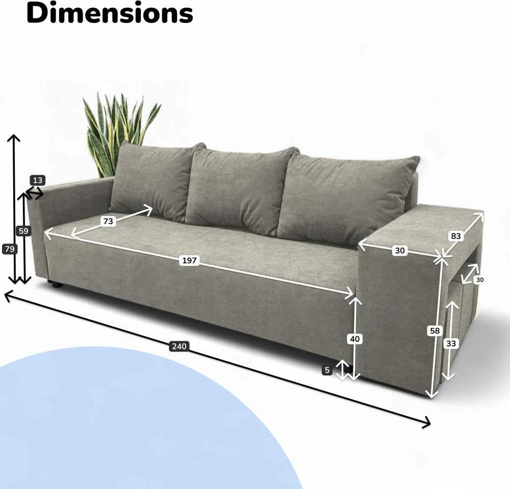 Meb Podrez Dvivietis išskleidžiamas sofa su staliuku ir pufais „Simple Combo“, „Podrez“, šviesiai pilka