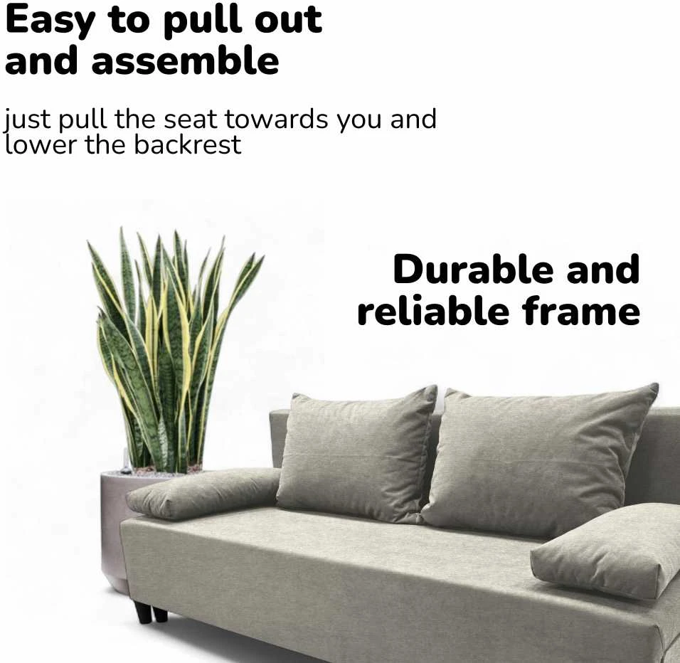 Meb Podrez Dvivietis išskleidžiamas sofa Simple X Light, be porankių, Podrez,, šviesiai pilka